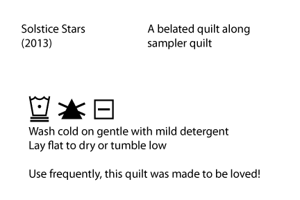 Truly uninspired quilt label attempt