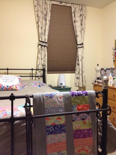 Curtains up and looking classy in my room - and look my spare quilt can retire to the quilt stand not the headboard!