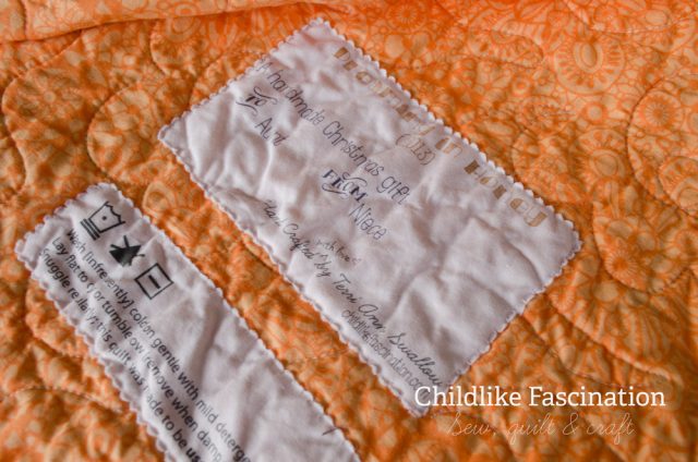 Quilt label! To Aunt from Niece :)