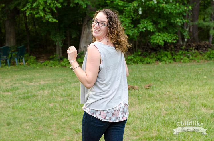 Terri Ann in her home made flutter knit top