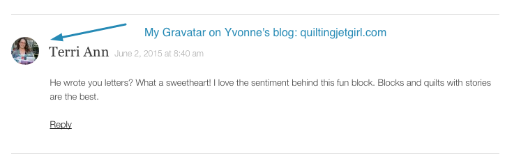 My Gravatar on Yvonne's blog quiltingjetgirl.com