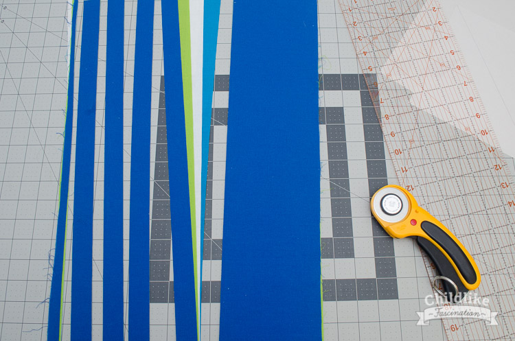 For the String Showcase block cut 4 @ 1" strips from the string fat eighths