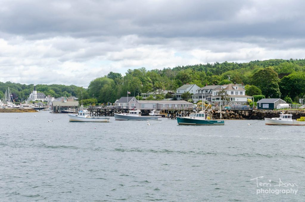 Boats at their moorings in Boothbay Harbor Maine